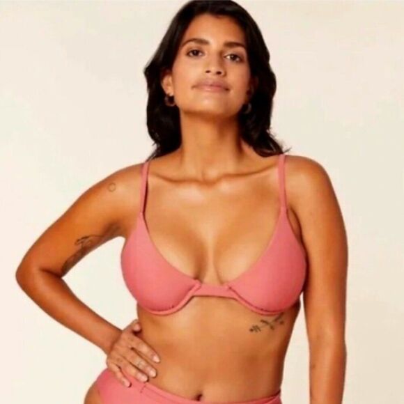 Andie Bathing Suit The Sicily Top Punch Pink Neutral Solid Casual Underwire - Picture 1 of 14